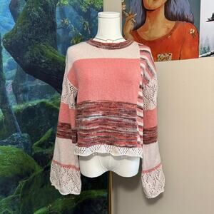handmade pink striped patchwork knit sweater coquette cottagecore balloon sleeve